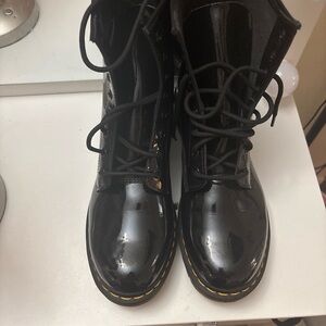 Dr. Martens Black Leather Boot with Yellow Stitching